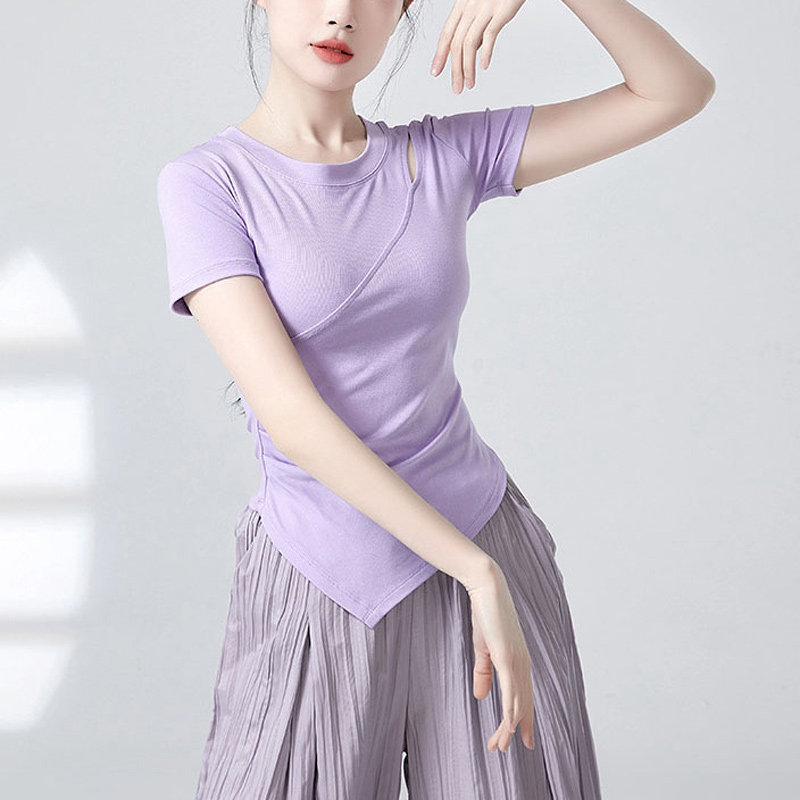 舞蹈衣服中国舞现代舞练功服装成人短袖古典舞露肩修身瑜伽上衣女,淘宝优惠券,粉丝福利购,淘宝优惠卷