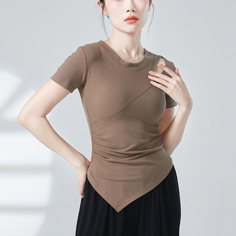 舞蹈衣服中国舞现代舞练功服装成人短袖古典舞露肩修身瑜伽上衣女,淘宝优惠券,粉丝福利购,淘宝优惠卷