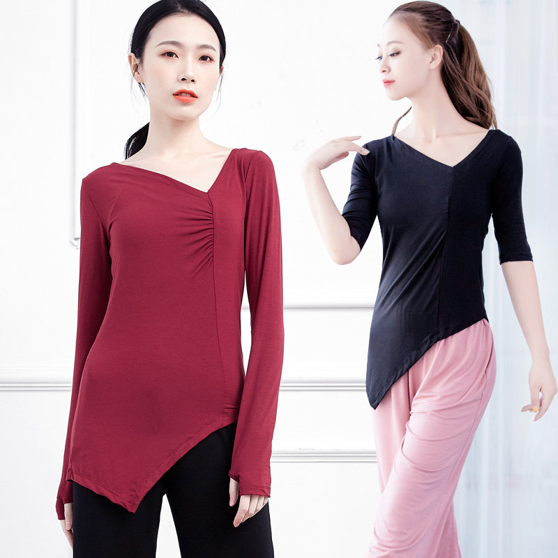 现代舞蹈练功服装瑜伽套指成人形体古典爵士女不规则修身艺考上衣