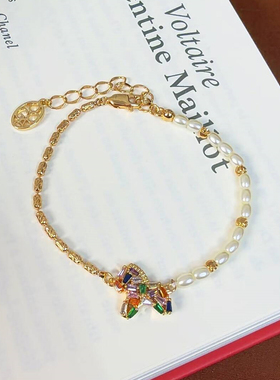 彩色锆石小马手链轻奢小众精致珍珠手串女生2026年属马本命年手饰