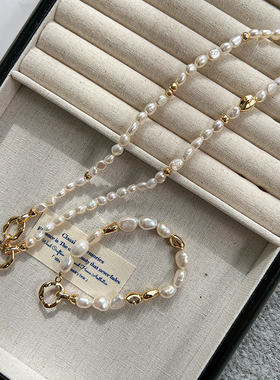 小众复古巴洛克异型天然淡水珍珠项链女轻奢锁骨链毛衣链秋冬颈链