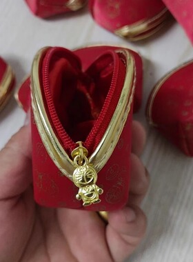 中国珠宝元宝袋小荷包礼品袋黄金开口笑贝壳首饰包红色拉链包装盒