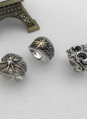 S925纯银童军花戒指个性时尚潮饰