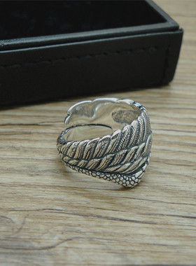 纯银天使之翼羽毛戒指时尚潮饰