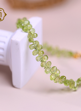 顽石灵 收藏级玻璃体刻面水滴型橄榄石手链配925银扣手串W1-441