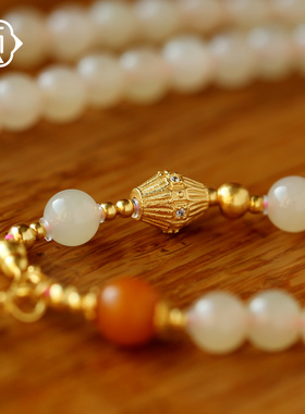 顽石灵毕业级青海野牛沟色标藕粉和田玉S925银设计款手串W2-95