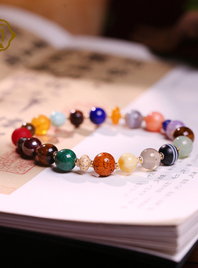 顽石灵 收藏级秘境寻踪多宝古董绿松石玛瑙蜜蜡青金石手链W1-233