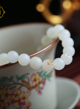 顽石灵 糯性十足可遇不可求一级细肉籽料和田玉圆珠手串W2-114