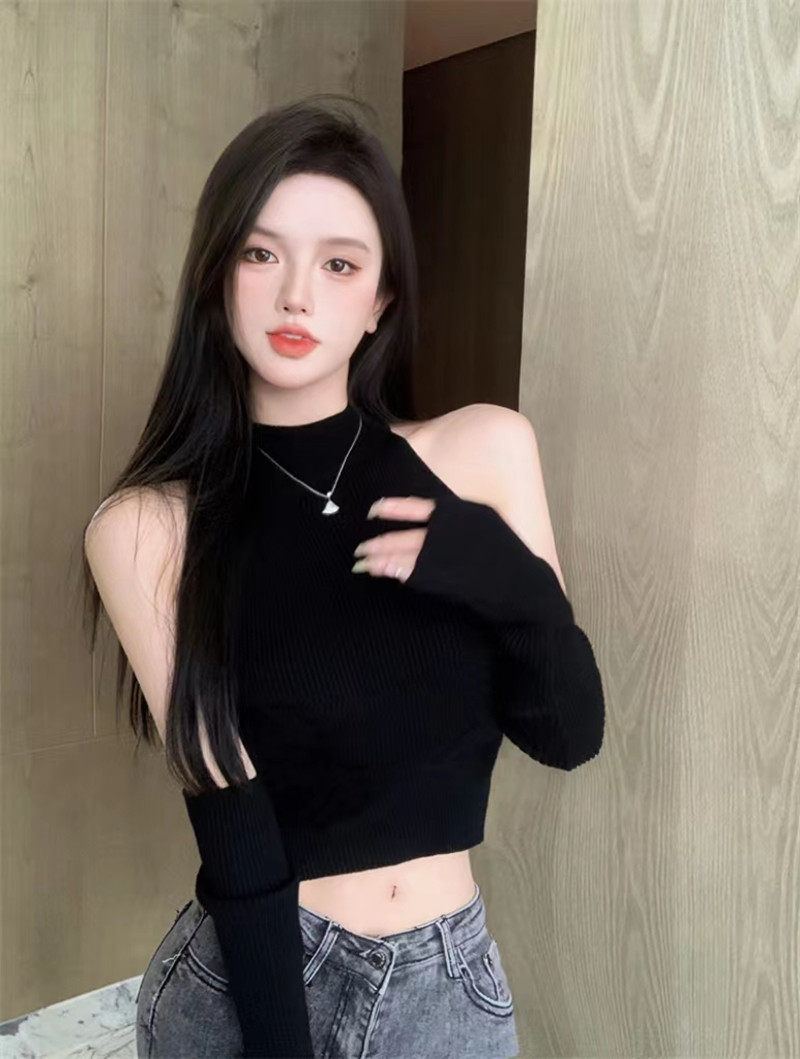 露肩带袖套上衣吊带两穿女春秋夏长袖t恤设计感辣妹内搭短款上衣,淘宝优惠券,粉丝福利购,淘宝优惠卷