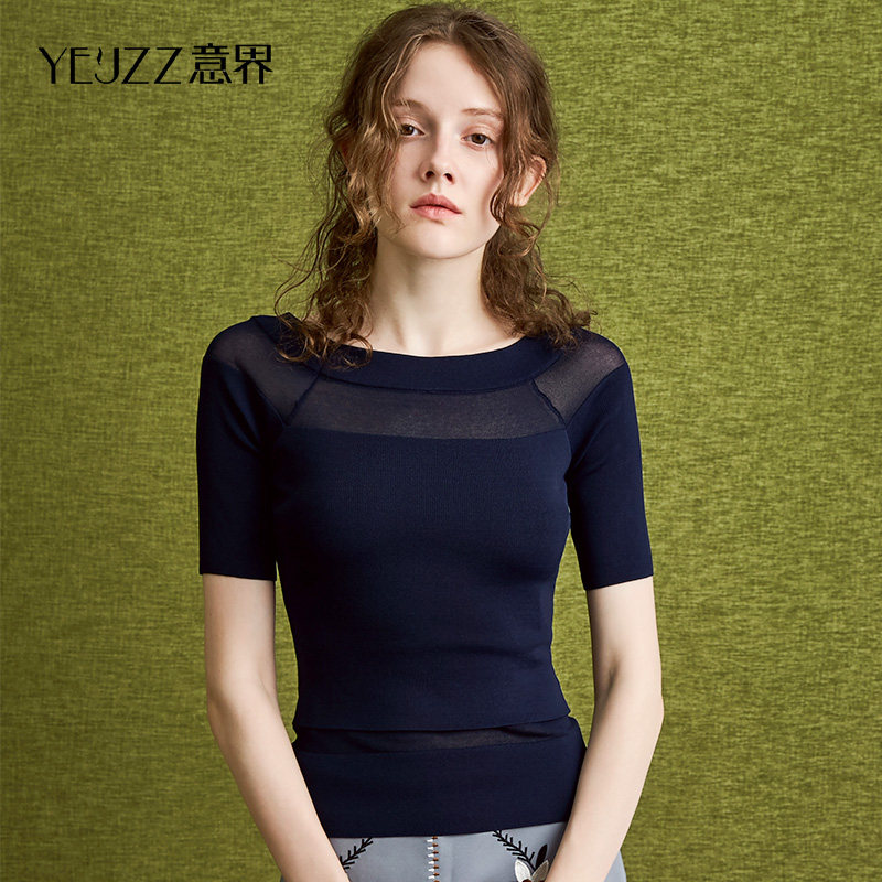 意界春夏新品短袖套头一字领t恤 意界T恤