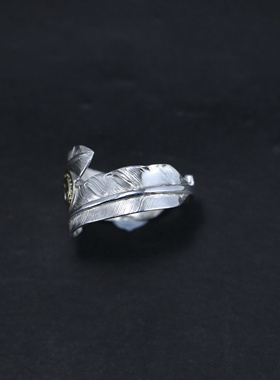 小周手作925纯银羽毛戒指