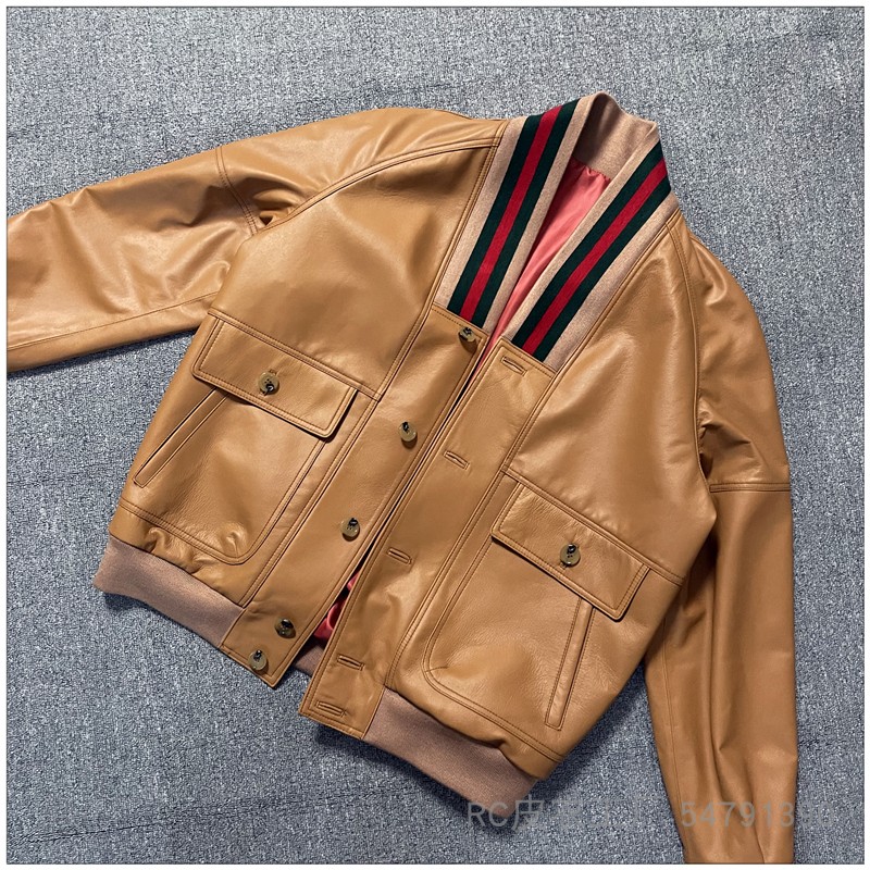 RC欧货GC风格肖战 詹姆斯同款条纹领飞行员宽松夹克闭绒羊皮皮衣 - 图2