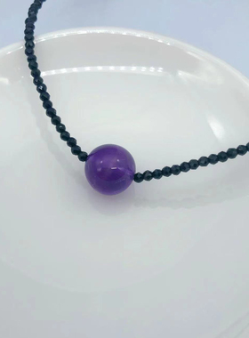 天然紫水晶黑尖晶石原创轻奢锁骨链超闪项圈925银简约时尚项链