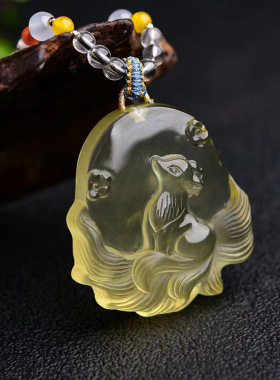 天然水晶吊坠黄水晶九尾望月狐狸男女款挂件生日礼物