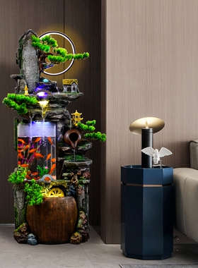 金鹭鲤树脂加湿器新中式客厅鱼缸