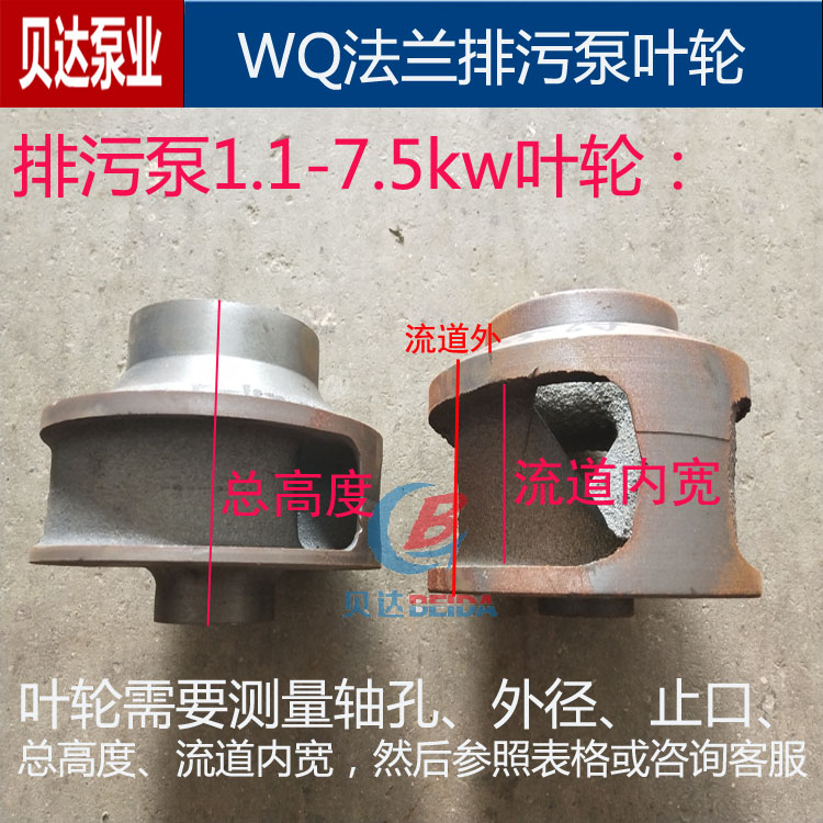 WQ法兰污水泵叶轮排污泵.1-7.5kw水叶1铸2寸3寸4寸6寸水泵铁配件 - 图0