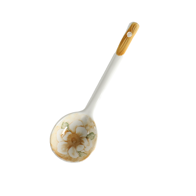 山茶花陶瓷勺子饭勺餐勺可爱长柄勺家用高颜值餐具汤匙调羹喝汤勺-图3