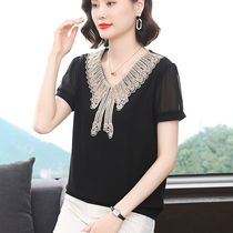 Lace Doll Collar T-shirt Woman 2023 Summer New middle-aged Mom Snow spinning blouses 100 Temperament Foreign Pistachio