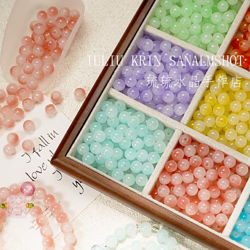 8mm双色玉料珠子手工diy琉璃手串配件批发玻璃珠串珠散珠材料配件 - 图0