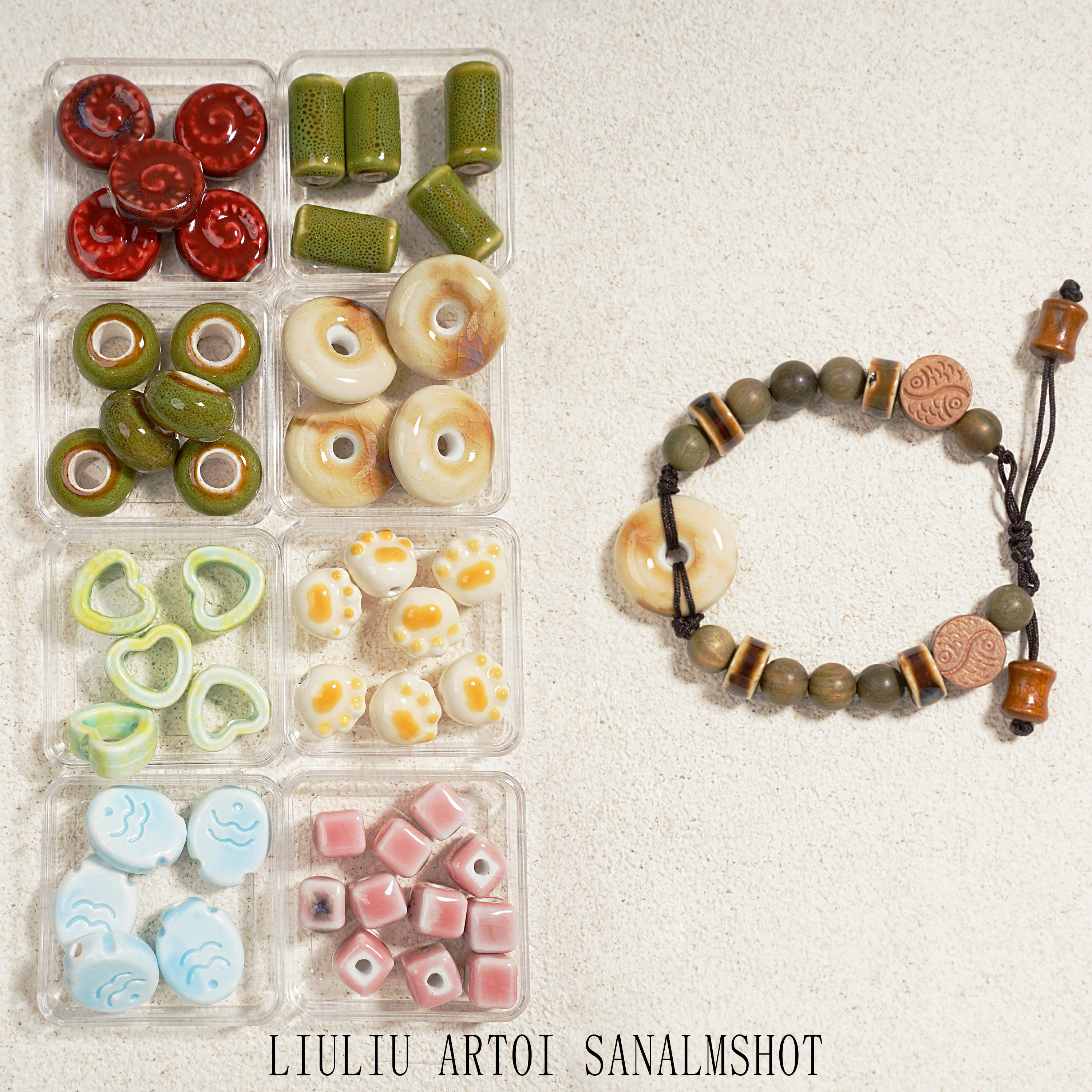 可爱陶瓷系列贝壳小鱼猫爪陶瓷散珠手工diy串珠手链手机链材料,淘宝优惠券,粉丝福利购,淘宝优惠卷
