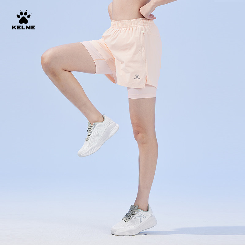 KELME卡尔美 防走光假两件运动短裤女夏健身房训练跑步速干瑜伽裤,淘宝优惠券,粉丝福利购,淘宝优惠卷