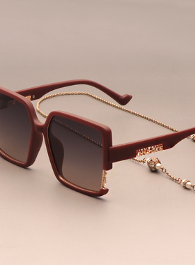 偏光个性字母方形高级感红色墨镜