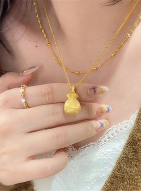 古法金包银点钻拉丝福袋吊坠女