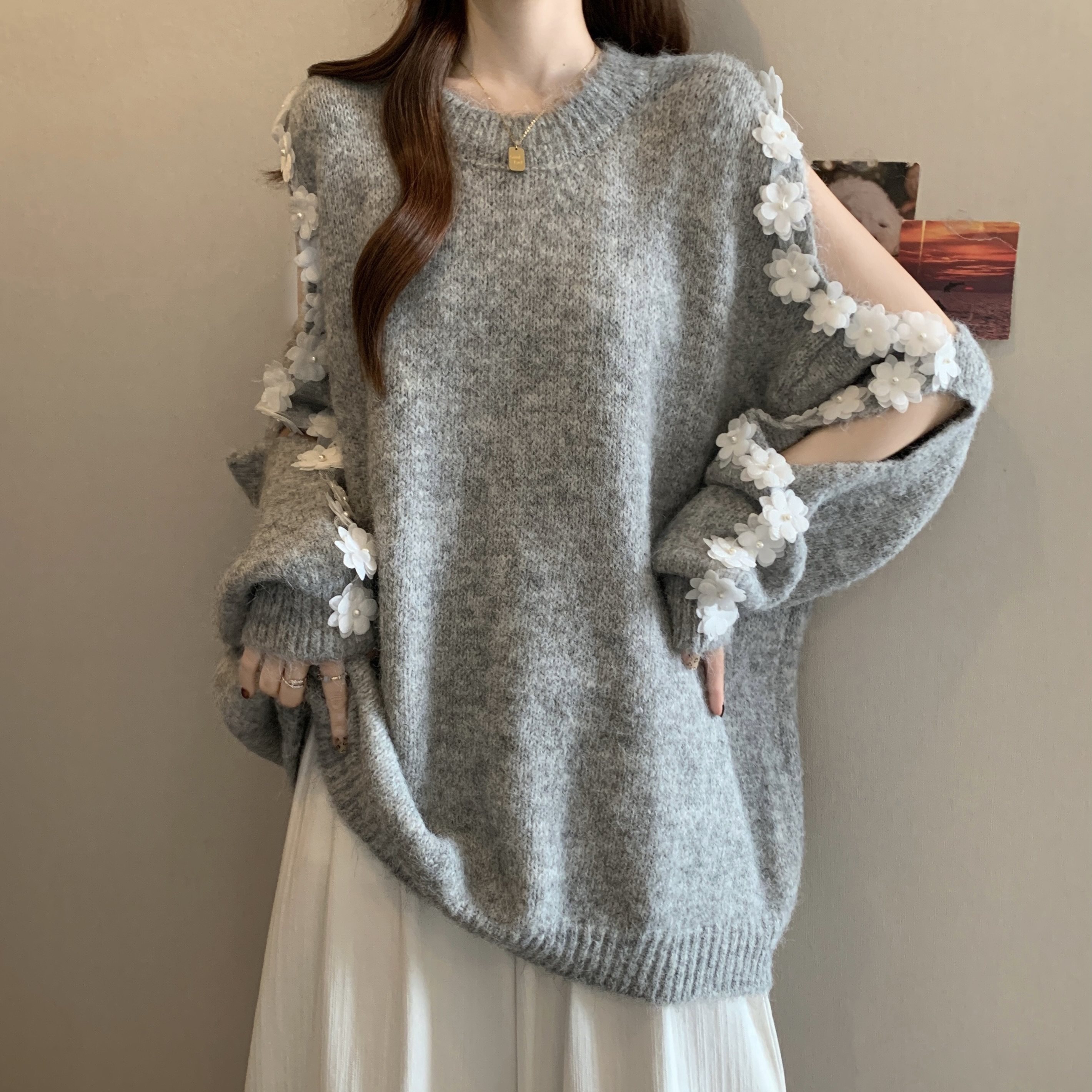 实拍大码女装慵懒软糯重工花朵设计感毛衣胖妹妹宽松遮肚针织上衣,淘宝优惠券,粉丝福利购,淘宝优惠卷