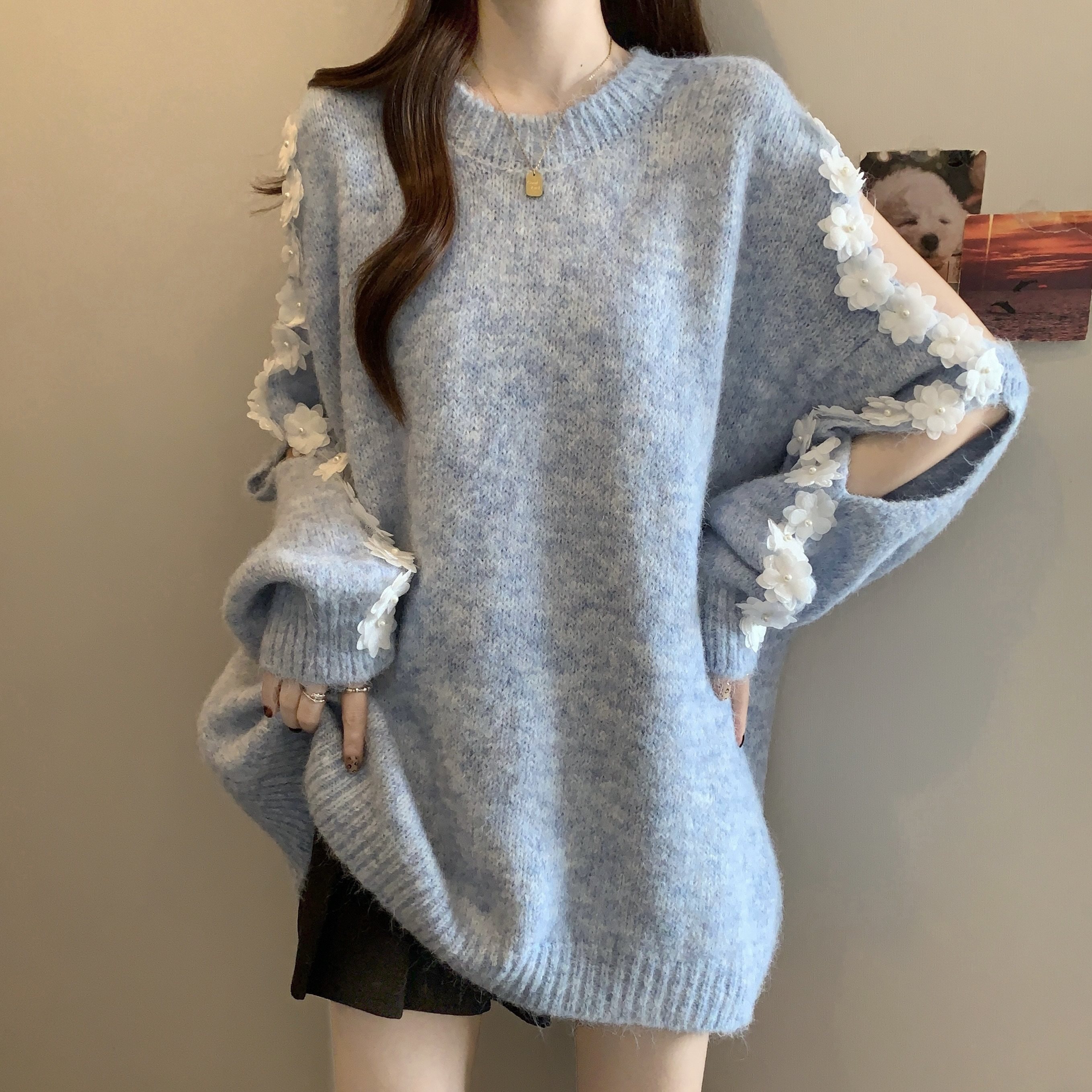 实拍大码女装慵懒软糯重工花朵设计感毛衣胖妹妹宽松遮肚针织上衣,淘宝优惠券,粉丝福利购,淘宝优惠卷