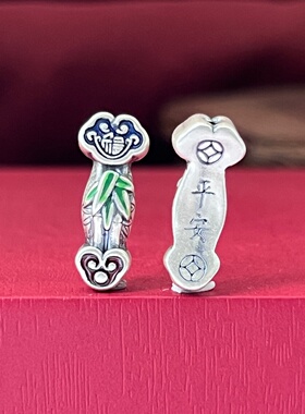 足银999珐琅竹节转运珠DIY配件