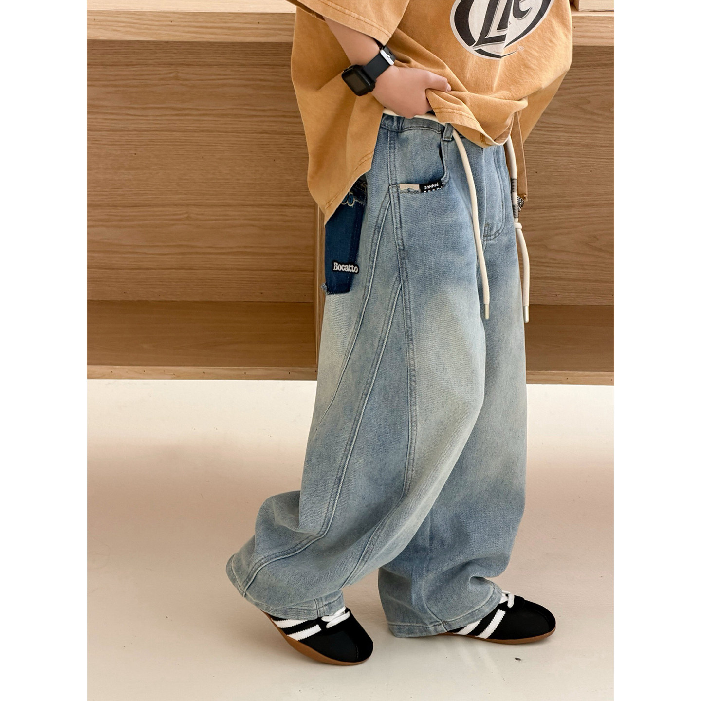 大E小e童装儿童牛仔裤2026春装中大童弯刀裤男女童宽松裤子89926,淘宝优惠券,粉丝福利购,淘宝优惠卷