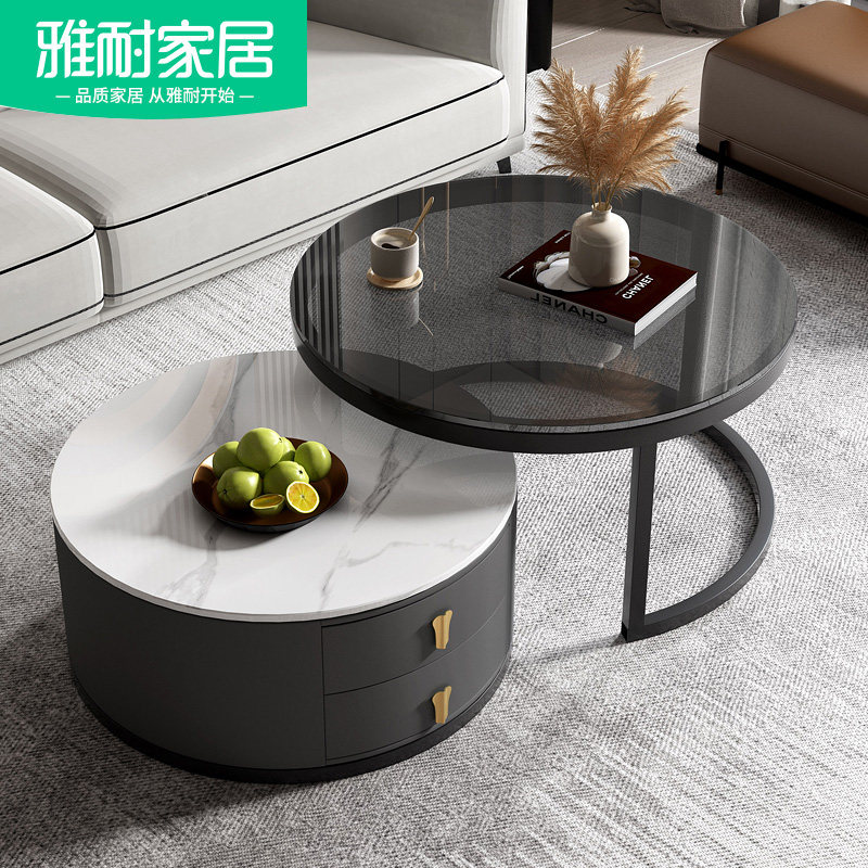 轻奢岩板客厅家用小户型圆形茶桌 雅耐家居茶几