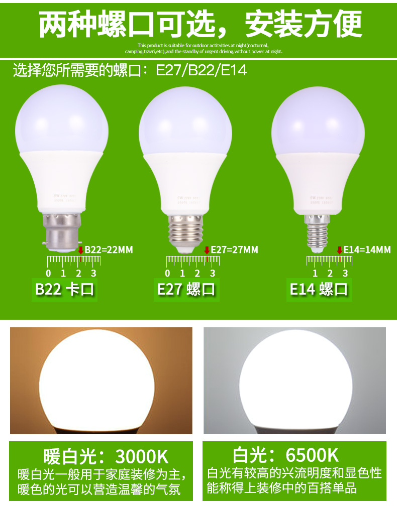 超亮节能灯泡led照明家用螺口e27球泡工厂防水大功率5w7w9w12W15W - 图1