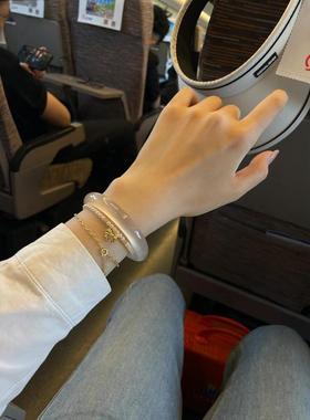 官方天然白月光玛瑙玉手镯荔枝冻玉髓白冰马料大码手镯女生礼物