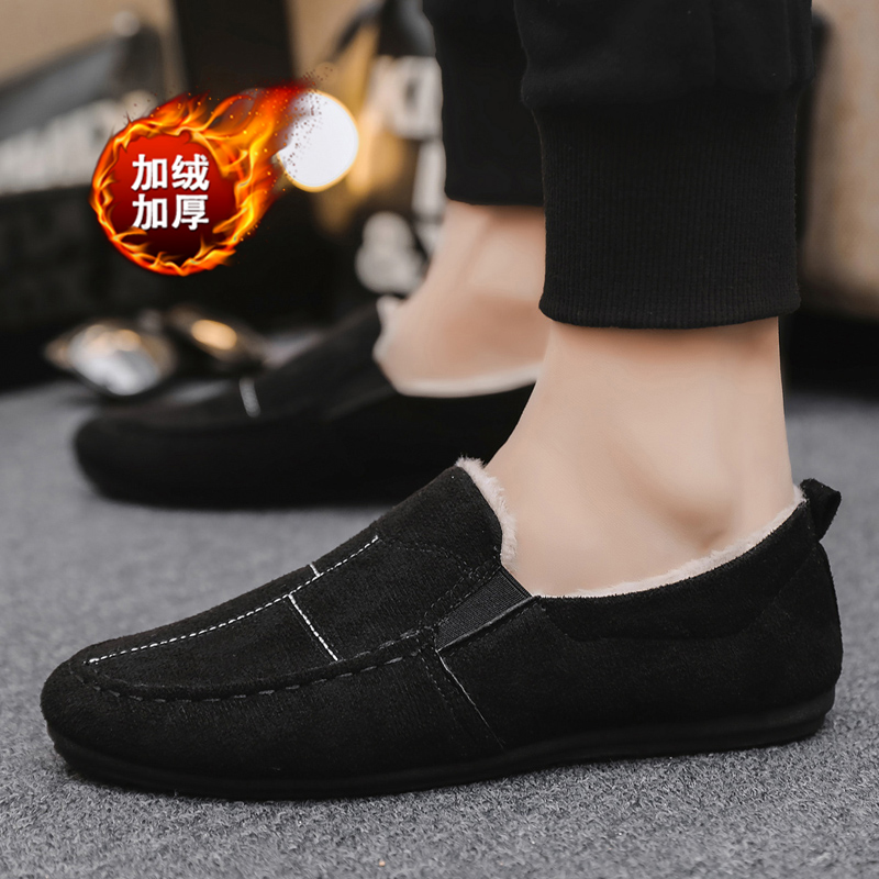 豆豆鞋男2025冬季新款加绒加厚一脚蹬懒人保暖乐福棉鞋老北京布鞋 - 图3