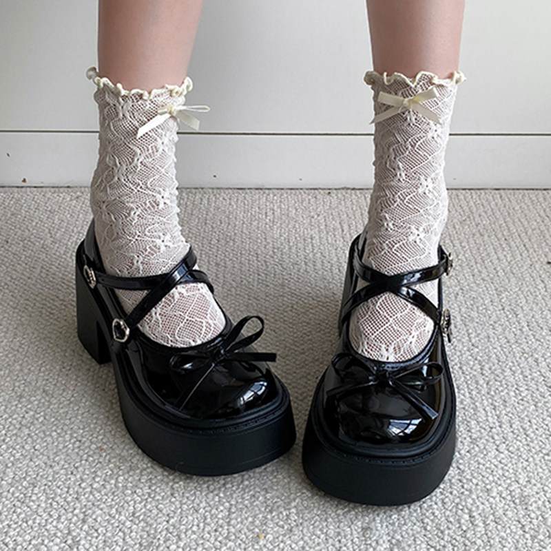 仙女高跟小皮鞋女蝴蝶结日系粗跟2025新款JK洛丽塔配裙子玛丽珍鞋,淘宝优惠券,粉丝福利购,淘宝优惠卷