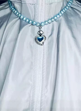 刘雨昕同款粉蓝珍珠爱心项链男女