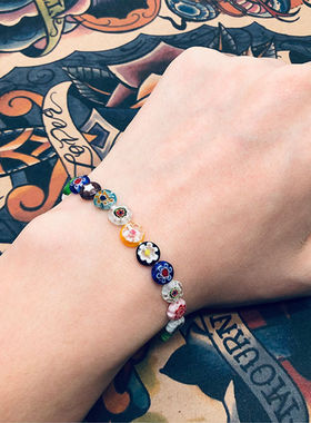 张绮贤同款彩色琉璃花朵串珠手链