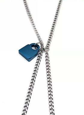 鹿晗同款蓝色锁头项链圈钛钢男女