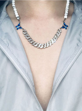 杨超越天然锆石金银钻双蝴蝶项链