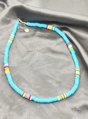 刘西蒙同款粉湖蓝彩色软陶项链圈