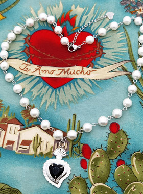 王琳凯同款珍珠宝石爱心吊坠项链