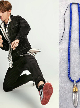 王一博同款钛钢羽毛吊坠项链男女