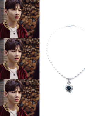 白敬亭同款黑色爱心珍珠项链圈