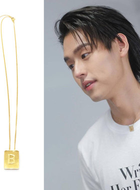马群耀同款BP字母方块吊坠项链圈
