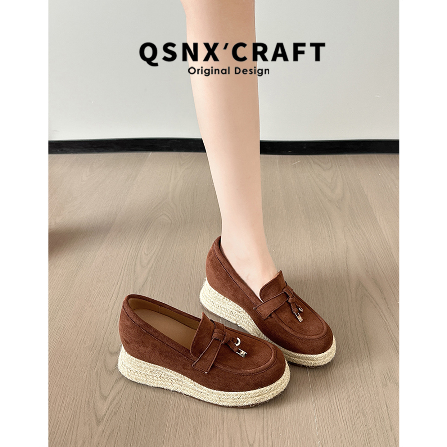 真皮版~内增高老钱风厚底乐福鞋女2025新款加绒渔夫鞋小个子单鞋,淘宝优惠券,粉丝福利购,淘宝优惠卷