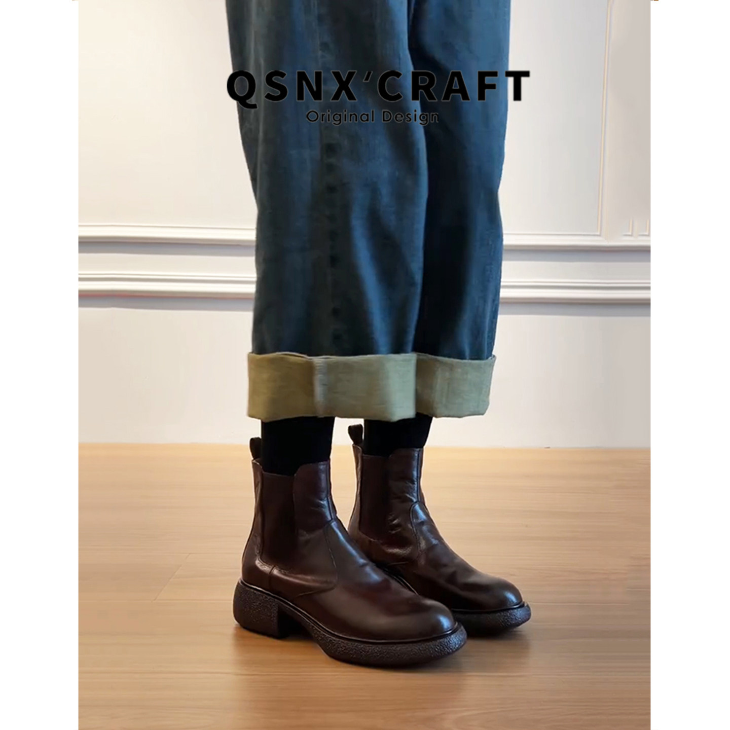 真皮版~棕色短靴女2025新款冬季粗跟厚底加绒马丁靴复古切尔西靴,淘宝优惠券,粉丝福利购,淘宝优惠卷