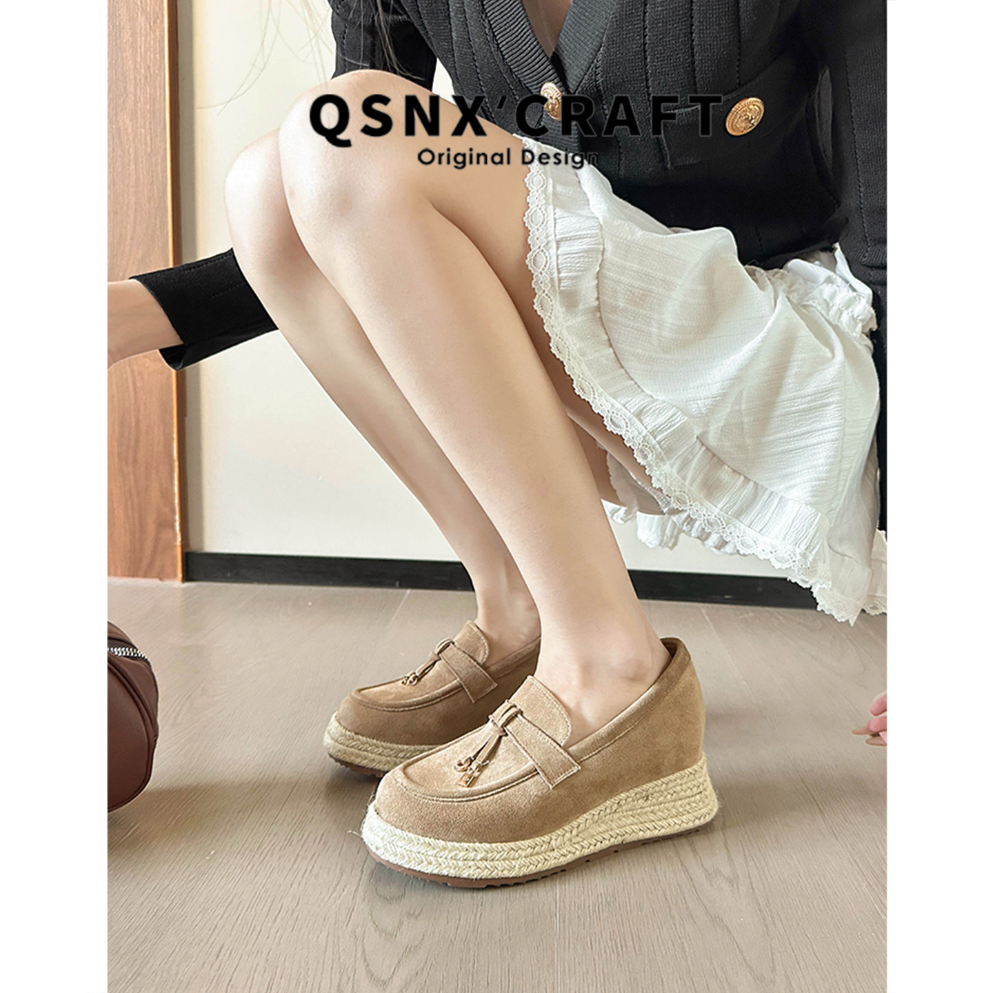 真皮版~内增高老钱风厚底乐福鞋女2025新款加绒渔夫鞋小个子单鞋,淘宝优惠券,粉丝福利购,淘宝优惠卷