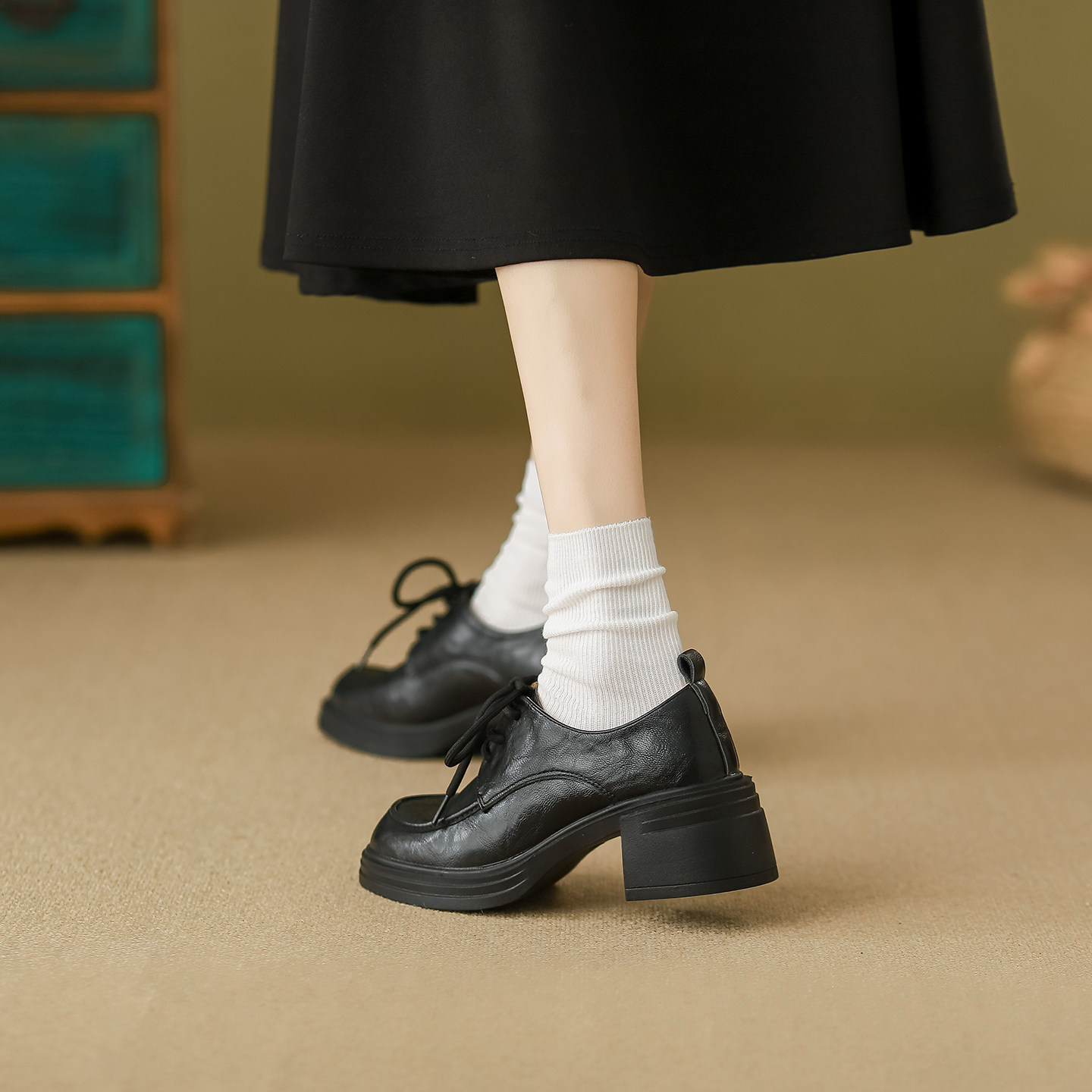 羊皮版~棕色高跟小皮鞋女2025秋冬新款增高单鞋英伦风厚底乐福鞋,淘宝优惠券,粉丝福利购,淘宝优惠卷