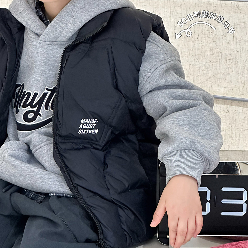 【青少年】儿童羽绒马甲冬款中大童90白鸭绒背心男女童保暖外套潮 - 图1